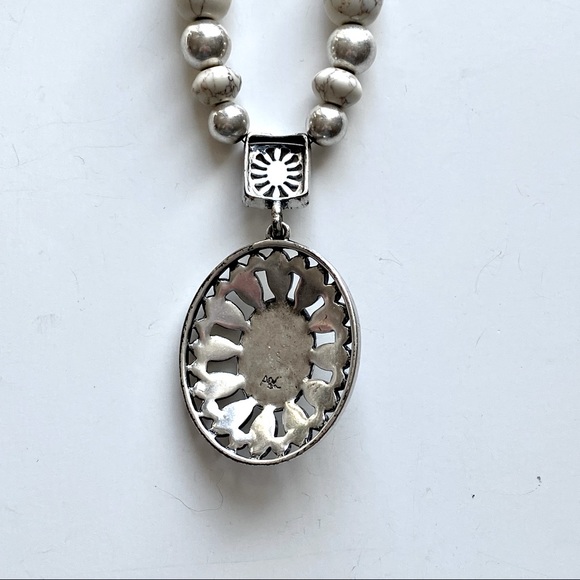 Arts and Crafts (A&C) Silver, Glass and White Natural Stone Statement Necklace - Picture 5 of 8